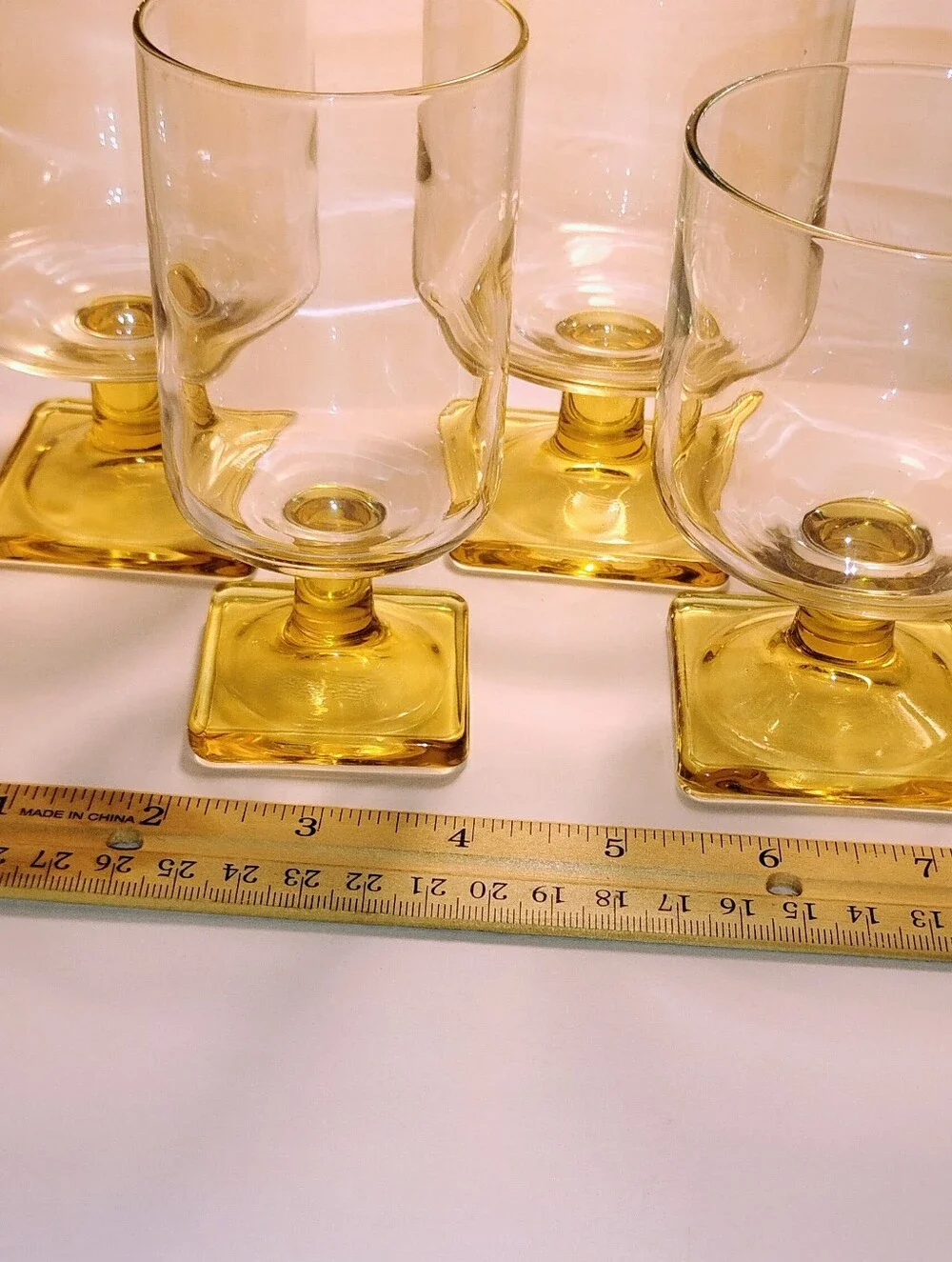 VTG Mid Century Federal Glass Nordic Topaz Square Base Glasses - Set of 4 Mixed